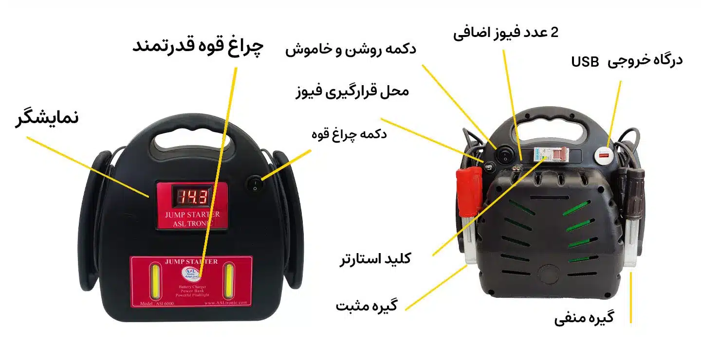 جامپ استارتر نیمه صنعتی 5 کاره ASL6000 - اصل ترونیک - تستر باتری - شارژر باتری
