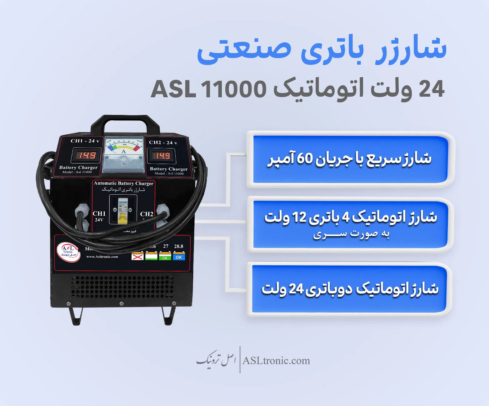 شارژر 24 ولت صنعتی اتوماتیک مدل ASL1000 اصل ترونیک
